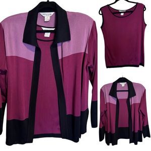 Misook- Women’s Purple Wine Black Santana Knit Sweater 2 Piece Set, Size S/M